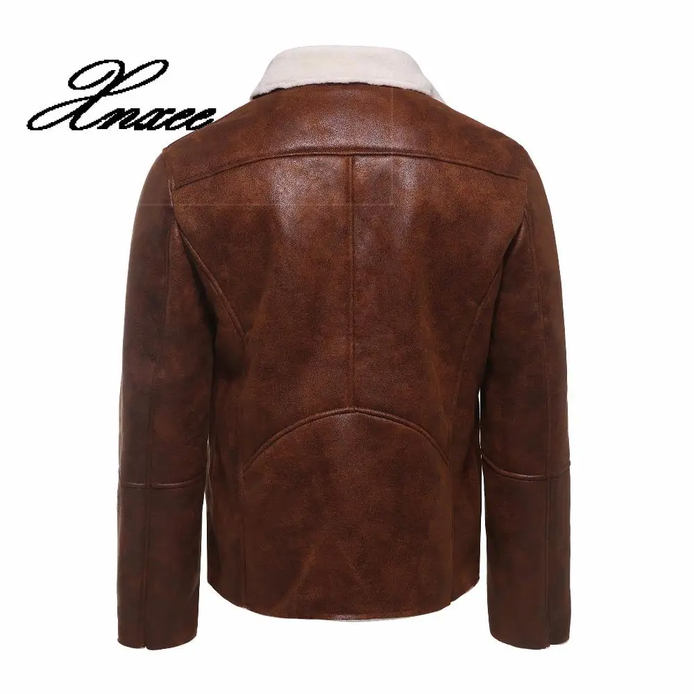 Мужская зимняя куртка из искусственной кожи коричневая замшевая с воротником