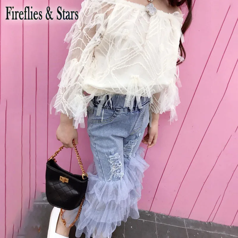 Весенний комплект из 2 предметов для девочек блузка + джинсовые штаны Детский