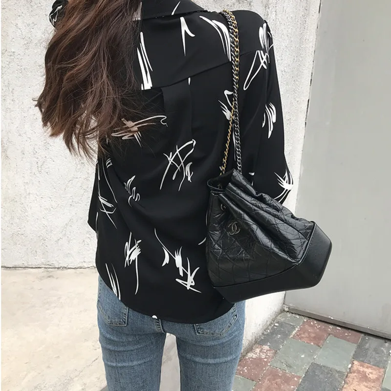 Черно-белые рубашки с принтом женские шикарные топы блузка 2020 Свободная