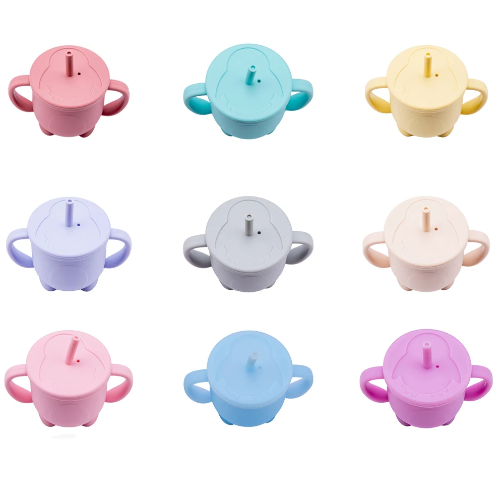 Детская силиконовая чашка для питья детская питьевой воды с соломинкой посуда