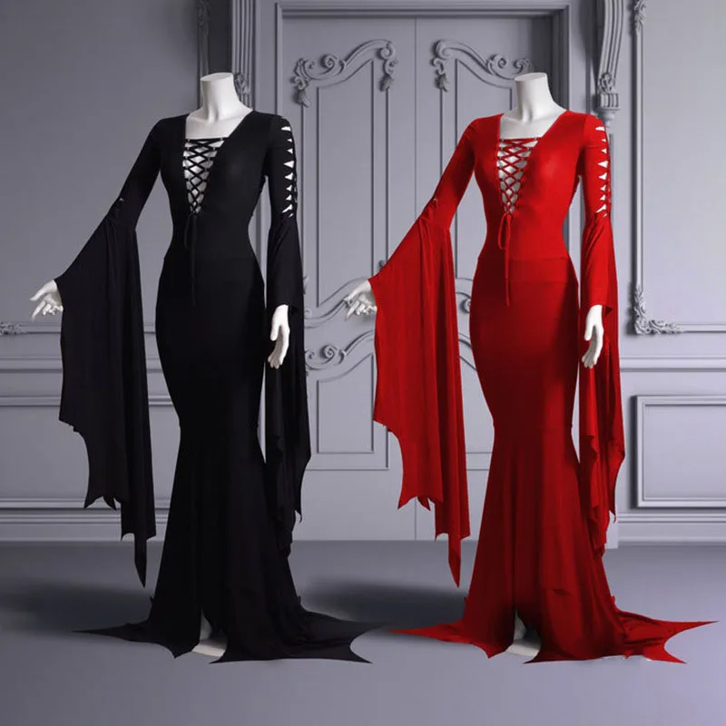 Женский костюм ведьмы на Хеллоуин Morticia Addam винтажное платье в готическом стиле с