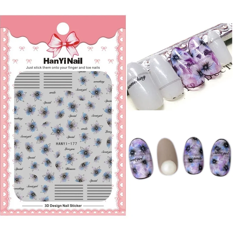 

HY171-184 2021 New Summer Self-stick Nails Art Sticker Nail Wrap Sticker Tips Puple Line Flowers Moon Star Manicura stickers