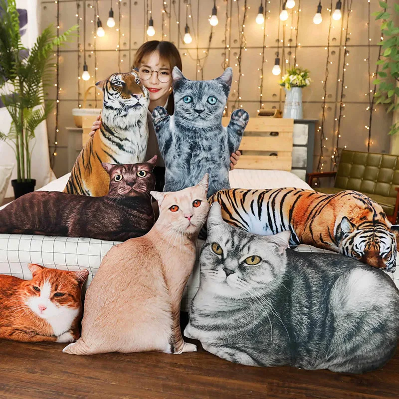 

50cm Simulation 3D Cat Tiger Pillow Doll Sofa Cushion Plush Toys Stars Creative Print Gift Cartoon Birthday Christmas Gift