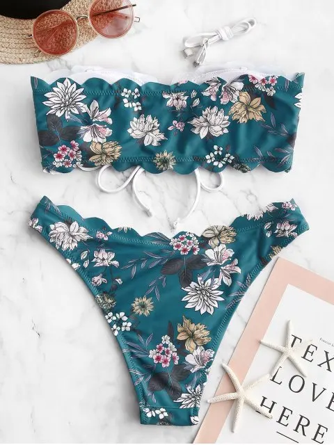 Купальник-бандо с зубчатыми лямками Женский сексуальный купальник из двух