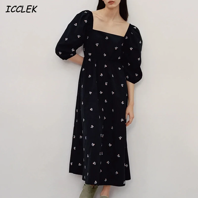 

Za Womens Embroidery Dresses Maxi Puff Sleeves Vestidos Femme Robe High Waist Party Dress Oversize Elegant Cute Floral Chic Boho