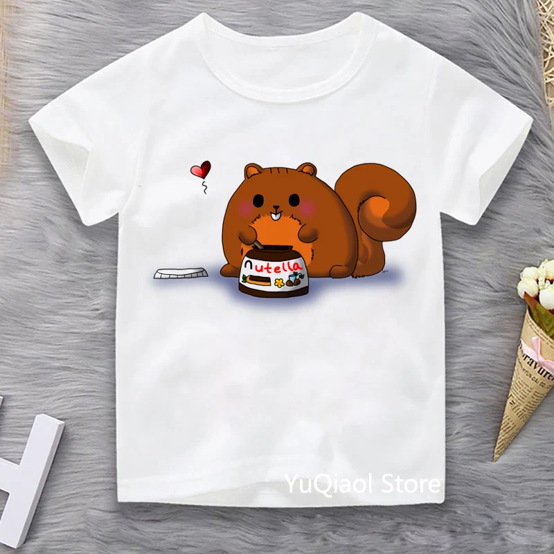 

Harajuku Kawaii Cartoon Nutella Squirrel T Shirt Kids Cute Animal Print T-Shirt Baby Boys Clothes Summer Top For Girls T-Shirts
