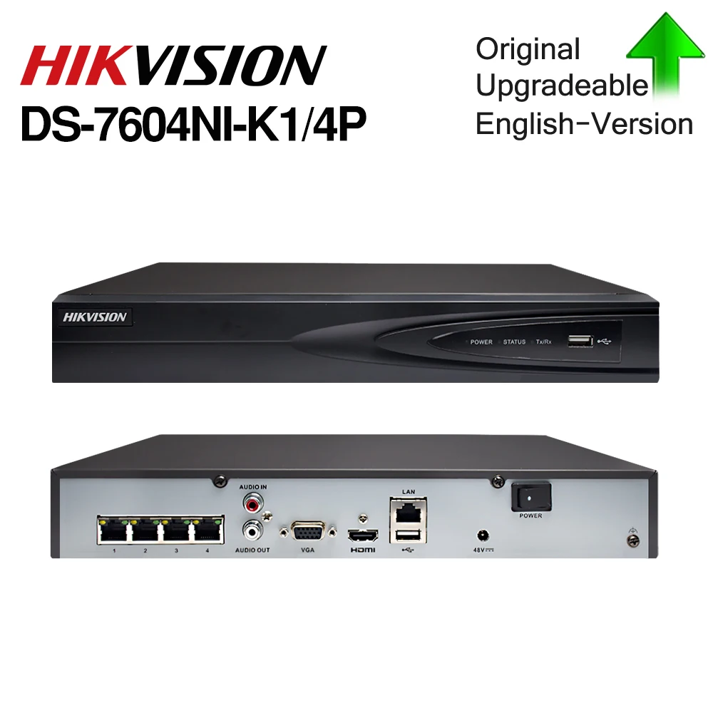 Hikvision DS 7604NI K1/4P английская версия 4POE порты 4ch NVR plug & play H.265 сетевой
