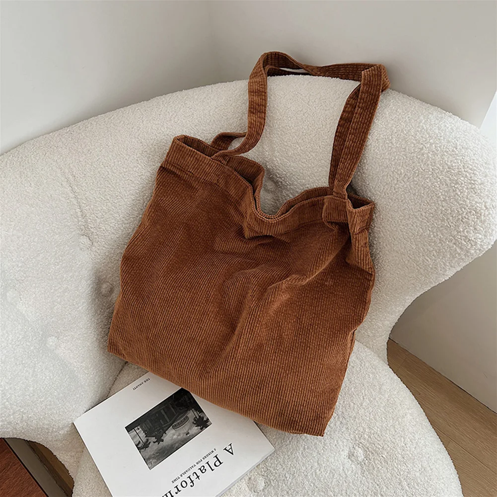

Vintage Women Shoulder Bags Casual Corduroy Pure Color Handbag Winter All Match Underarm Bags Shopping Supplies
