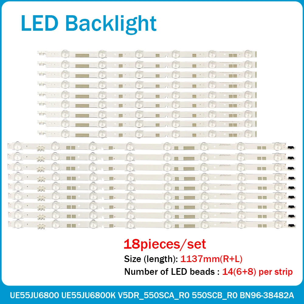 New 1set=18pcs LED Backlight strip for Samsung UE55JU6800K UE55JU6870U V5DR_550SCA_R0 550SCB_R0 BN96-38481A 38482A 388N96-38481A