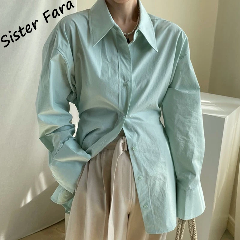 

Шикарная рубашка Sister Fara с длинным отложным воротником, весенние женские однобортные свободные блузки, осенняя Женская универсальная Повсе...