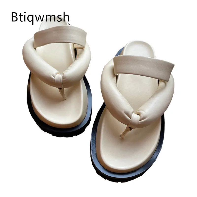 

2021 Beige Slippers Women Flip Flops Open Toe Thick Bottom Flat Shoes Woman Fashion Sandals