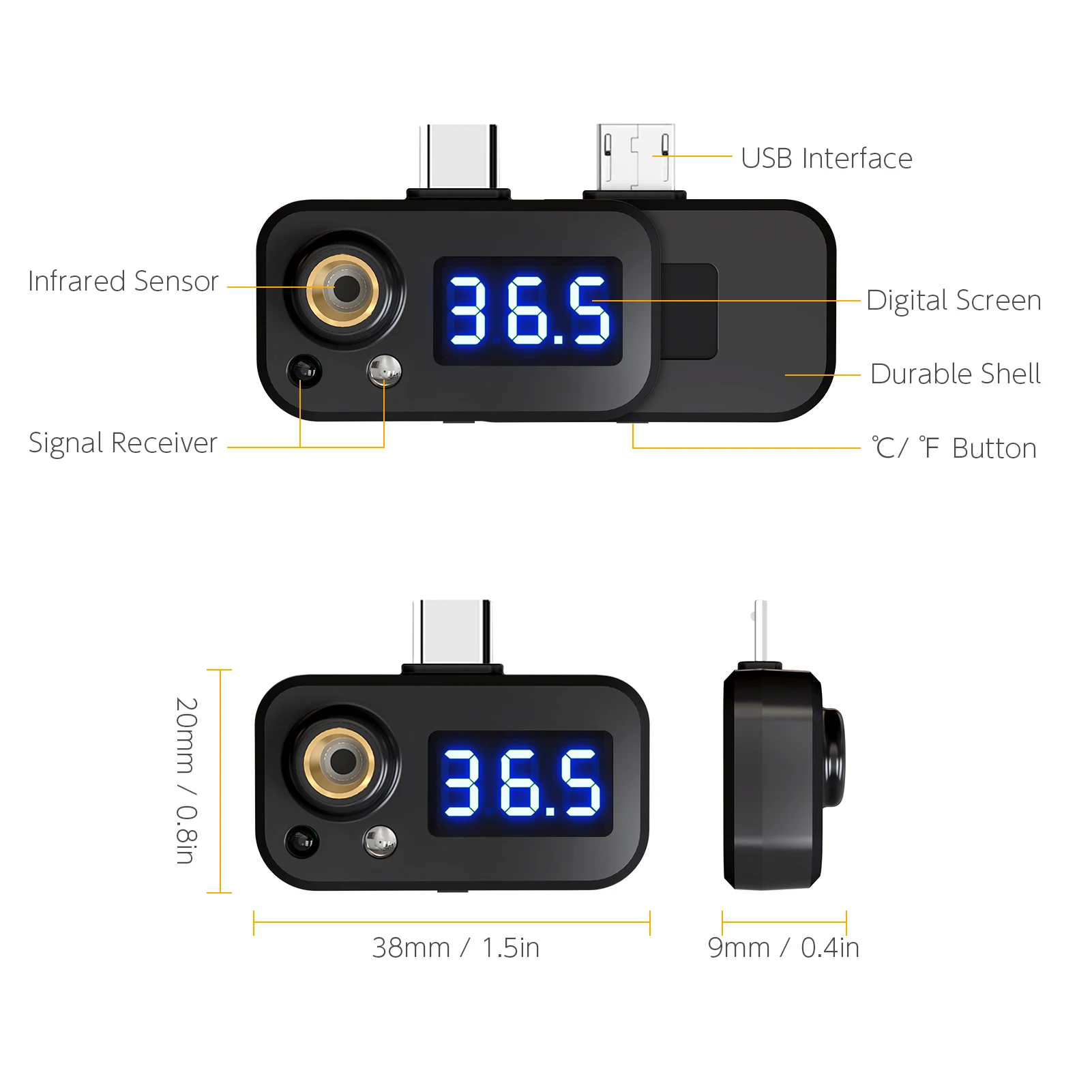 USB Инфракрасный термометр Plug Play совместимый с iOS Micro-USB и Type-C интерфейсом