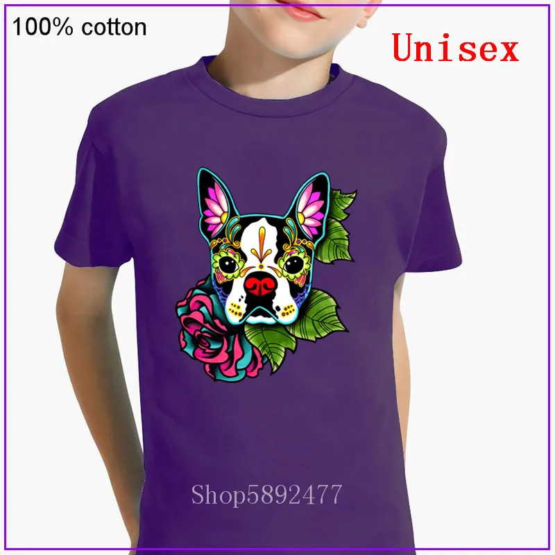 Детская футболка Boston Terrier - Day of the Dead Sugar Skull модная детская одежда для мальчиков и