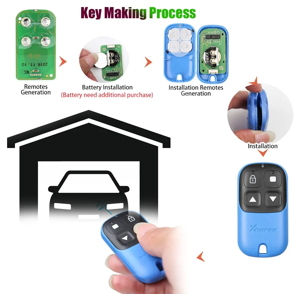 

5pcs Xhorse XKXH05EN XKXH04EN Garage Remote Key 4 Buttons Golden/ Blue for VVDI