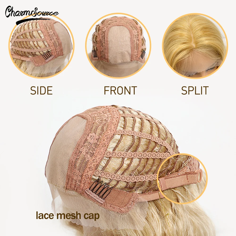 

CharmSource Long Water Wavy Blonde Front Lace Synthetic Wigs for Black White Women Daily Hair Wig High Density Heat Resistant
