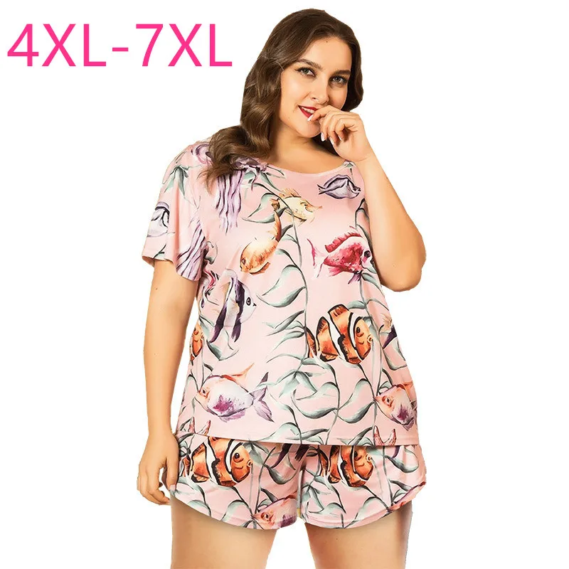 Новая летняя Пижама размера плюс для женщин свободная повседневная розовая