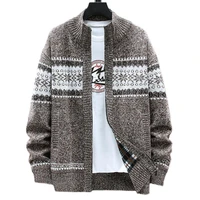 60 dropshipping autumn winter men cardigan knitted long sleeve printing stand collar sweater coat outerwear