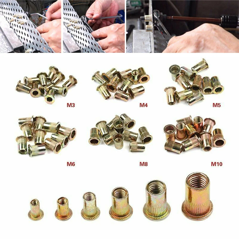 

Zinc 60PCS Steel Riveting Nut Threaded Insert Nutsert Set Tools Flat Head