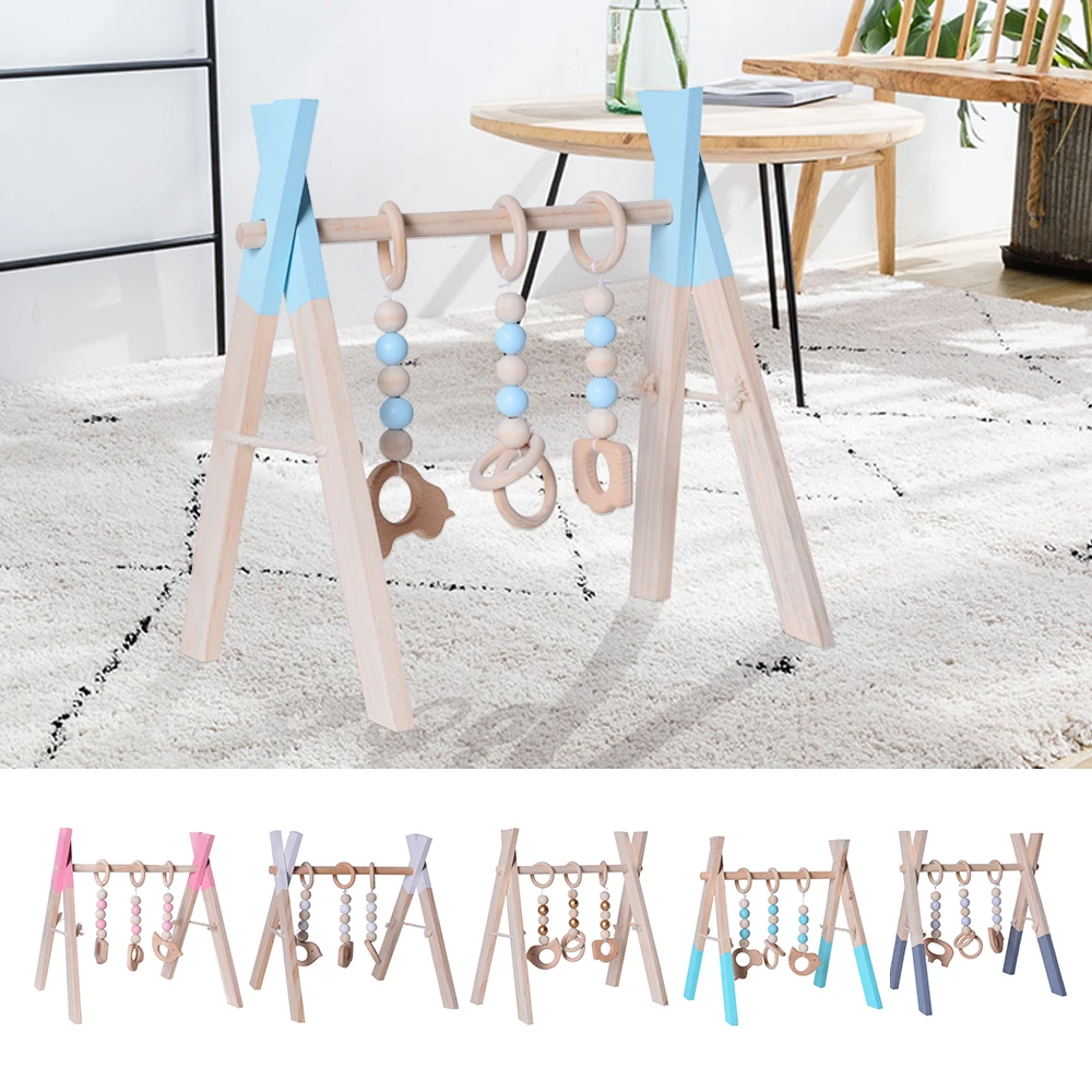 Деревянный Детский гимнастический зал с 3 деревянными игрушками для