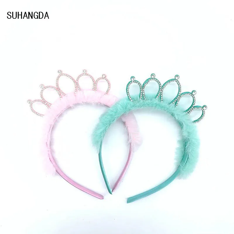 

Cute Baby Rhinestone Plush Crown Headband Girls Princess Crystal Crown Diamond Hairband Women Headwear Kid Hair Band Accessories