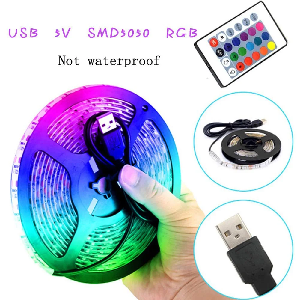 

5V SMD 5050 USB LED Strip Light Practical Durable Multi-functional Classic Remote Control RGB Flexible Tape Ribbon Lamp