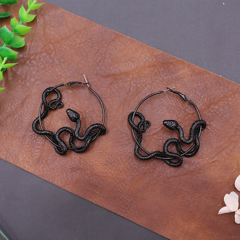 Крутые панк античные животные черные серьги с змейкой Crazy Twining серьги-кольца