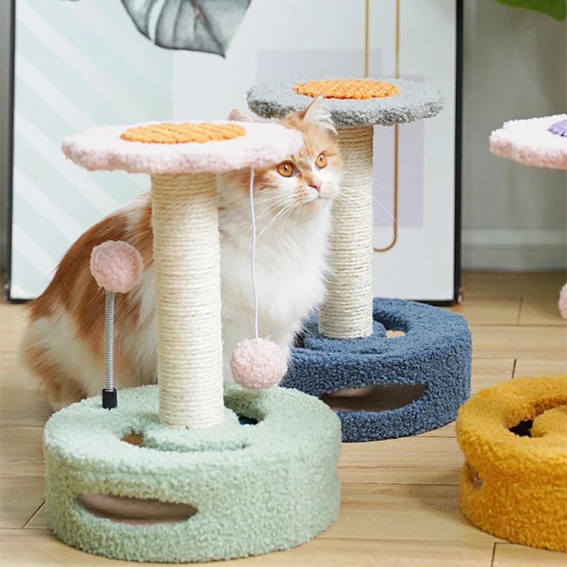

Cat Scratching Post Scraper Sisal Cat Tree Tower with Spring Ball Climbing Resting Shelf Claw Sharpener Toy for Cat Kitten