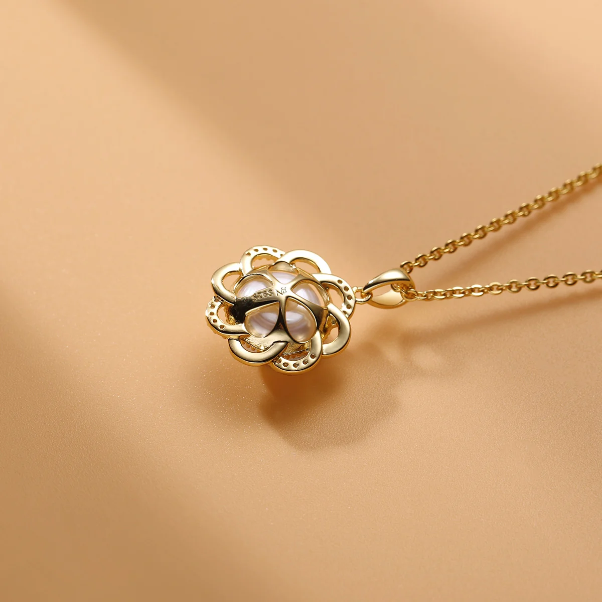 

gN Pearl White Natural Freshwater Round 9-10mm Pearl Pendants Necklaces 925 Sterling Silver Sun Flower Choker Chain gNPearl