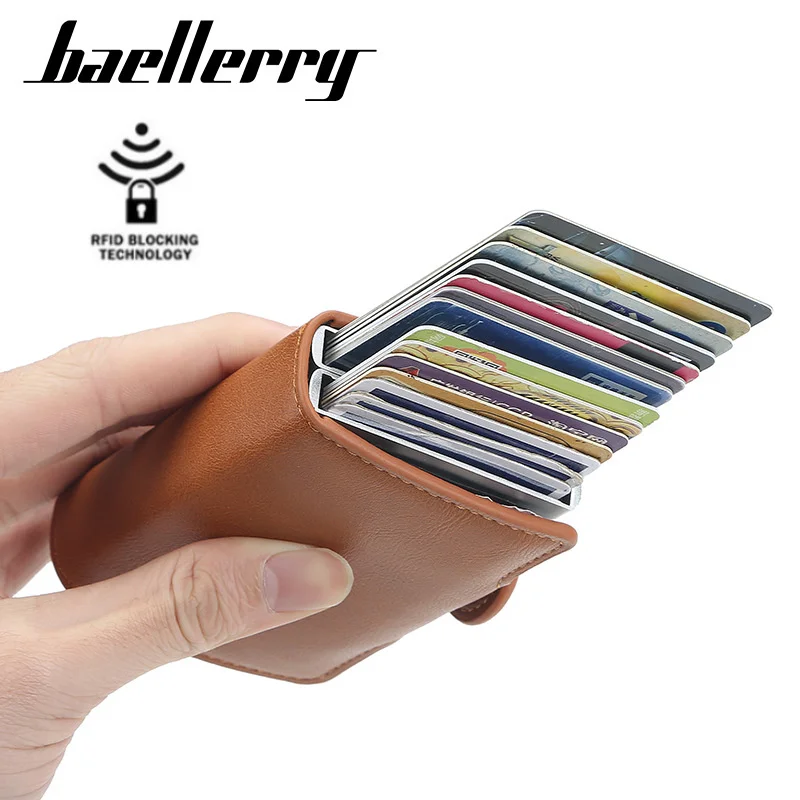 

Baellerry RFID Men's Card Holder Large Capacity Card Case Aluminum Alloy Anti Theft Brush Card Carteira Cartão Wallet for Men