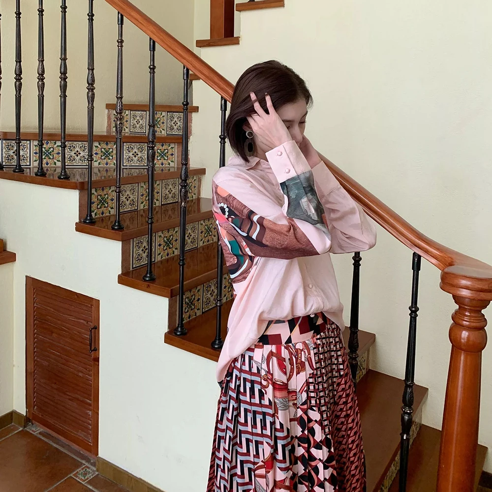 Подиумное дизайнерское женское розовое платье 2019 винтажное абстрактное осеннее