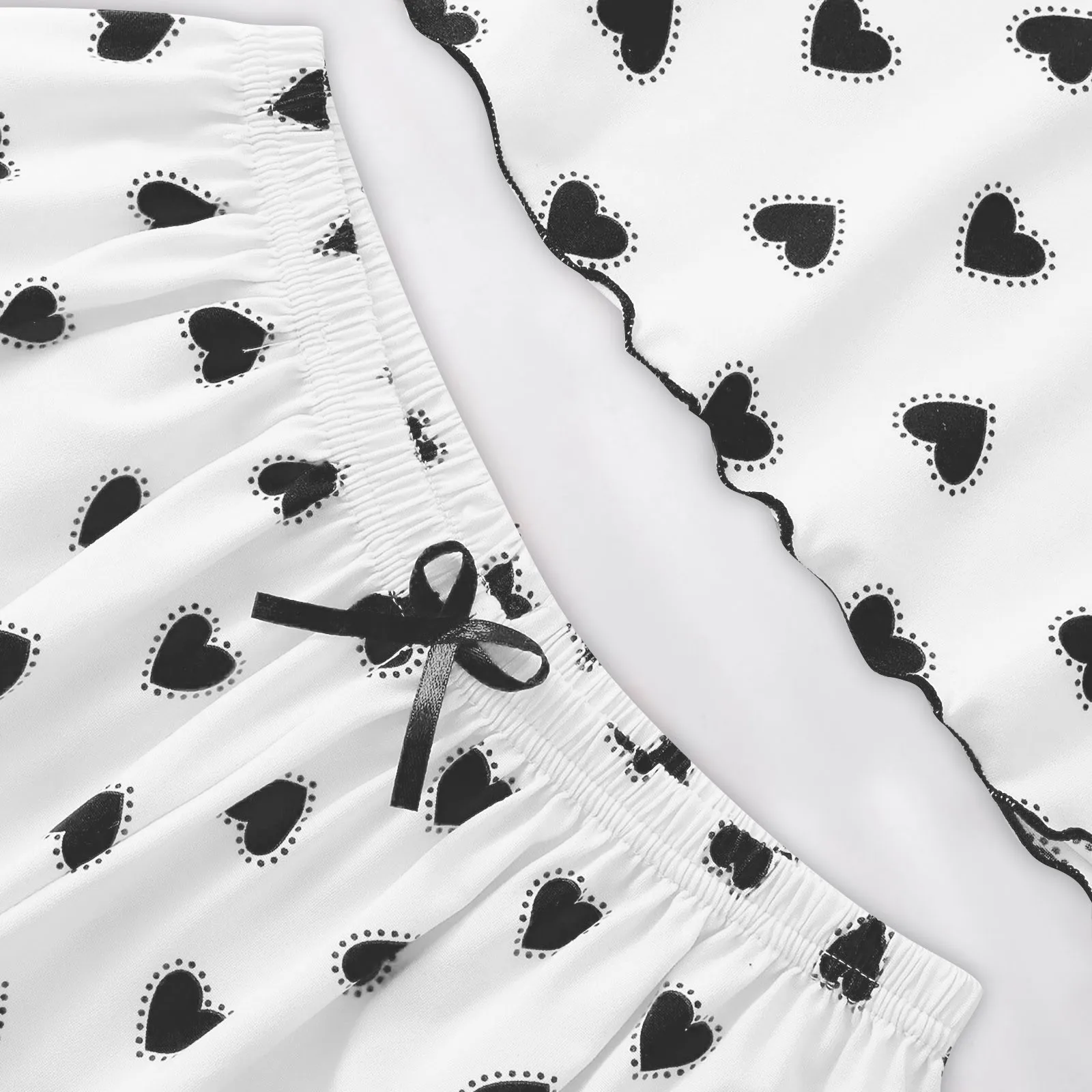 

Women Satin Lace Silk Print Camisole Shorts Bow Set Sleepwear Pajamas Lingerie Heart Shape Dot Print Pajamas Set Home Clothes