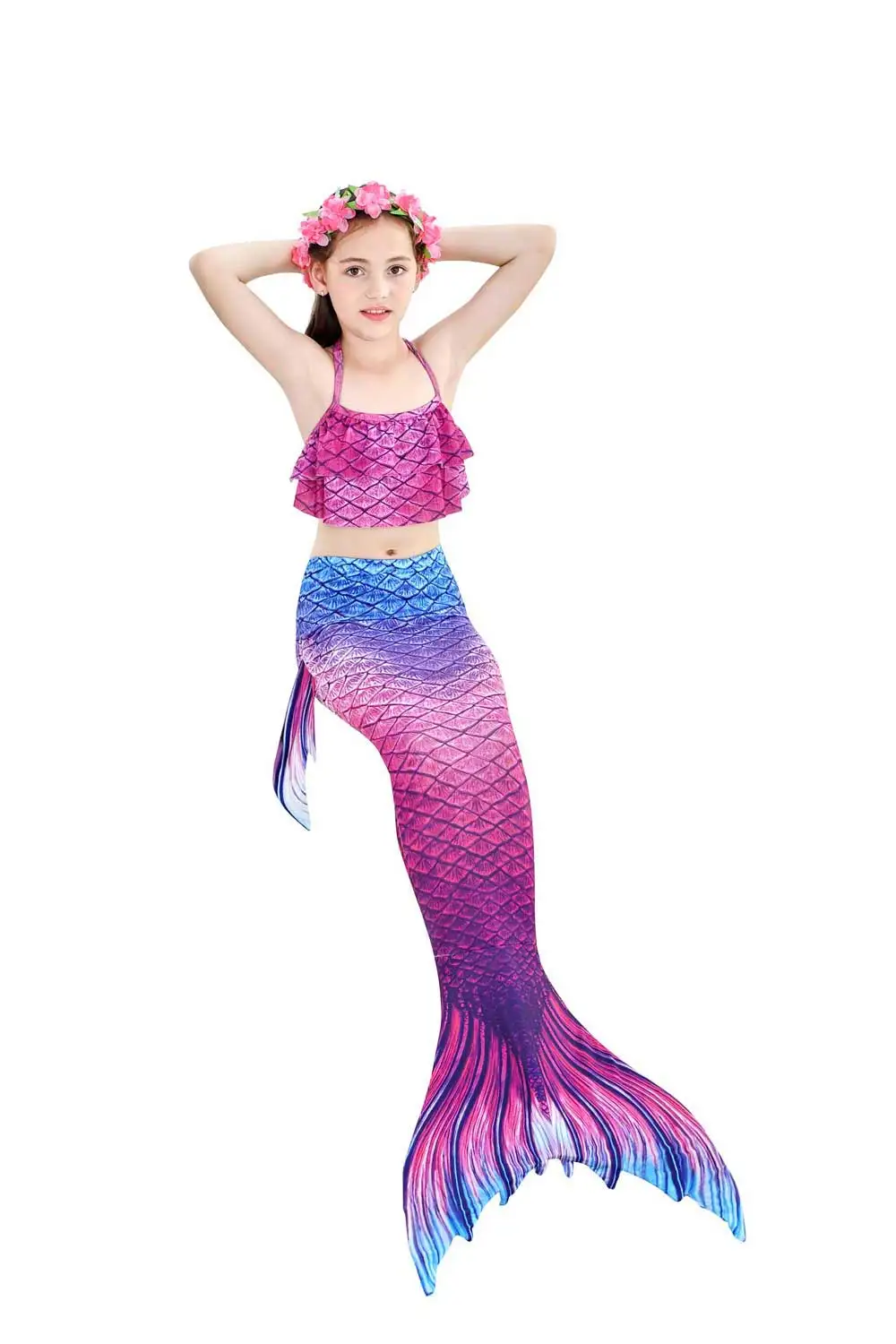 

2020 New Mermaid Tail Cosplay For Girls Princess Ariel Elsa Dress Beach Swimming Bikini Mermaid Tail With Monofin Costume