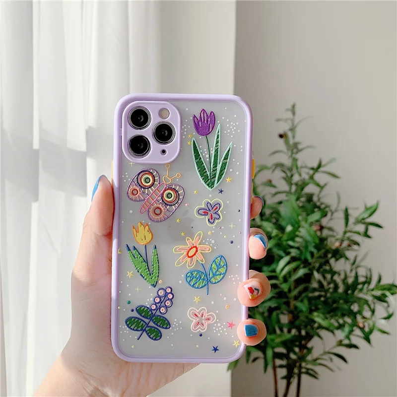 luxury star flower for iphone 12 7 8 plus case 11 pro max x xr xs max floral transparent case matte bumper pctpu back cover free global shipping