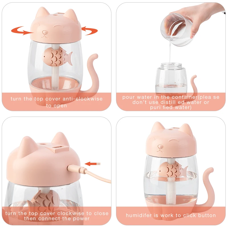 

350ml Cat Ultrasonic Air Humidifier with Mini Fan Light Aroma Essential Humidifier Oil Diffuser
