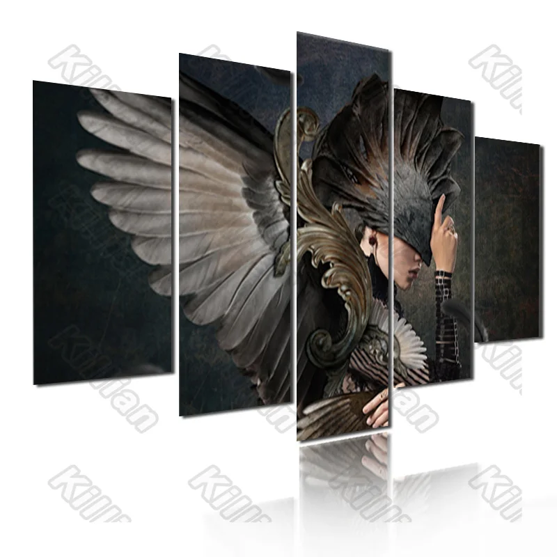 

Modern Style Mural Canvas Paintings Modular Bed Home Decor Prints 5 Pieces Black Angel Decoration Living Room Wall Fresco