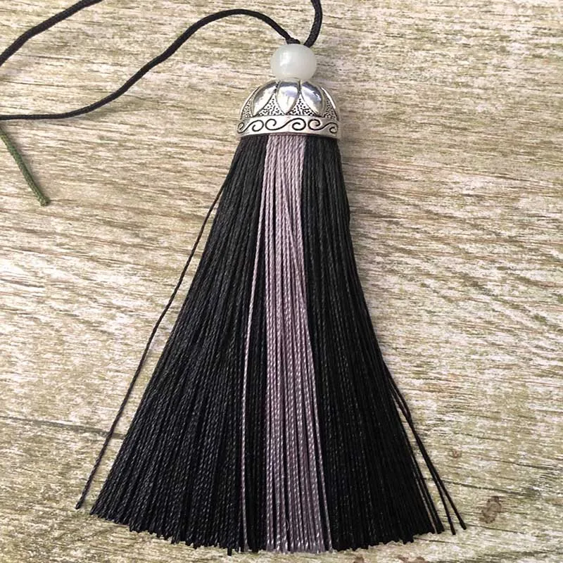 black 12 шт./лот, 10 см, двойная цветная кисточка, шелковая бахрома для шитья, декоративная кисточка для штор, украшение дома - Цвет: black
