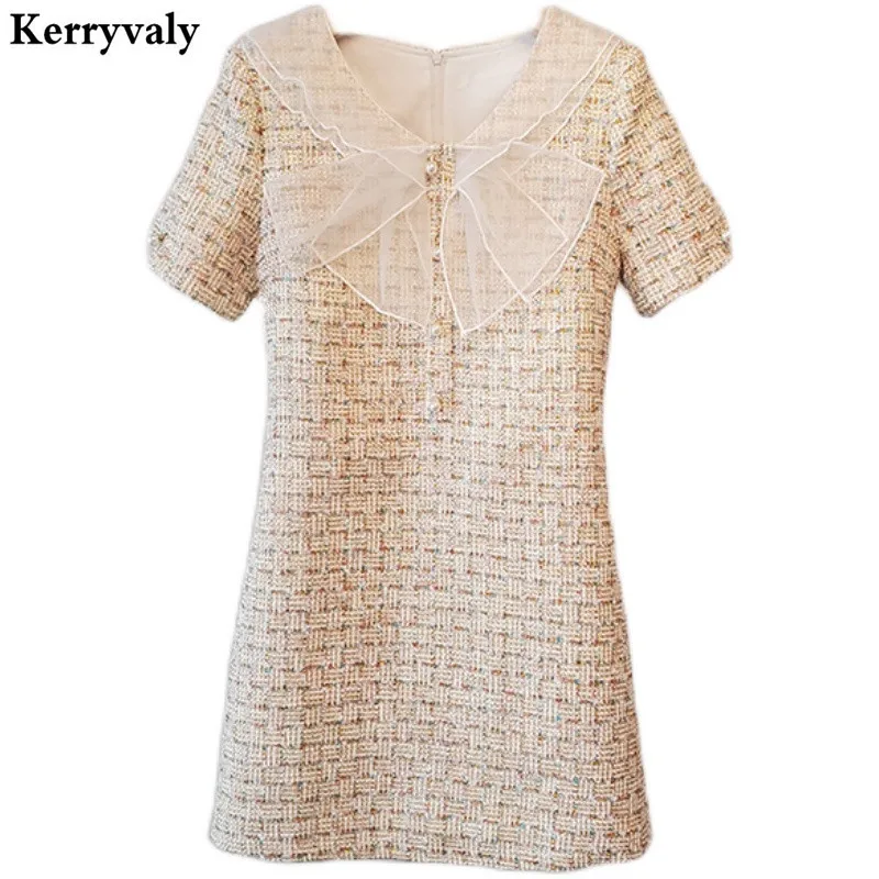 

French Luxury Boutique Khaki Tweed Women Dress Vestidos Invierno 2021 Mujer Autumn Elegant High Waist Party Dress K10031