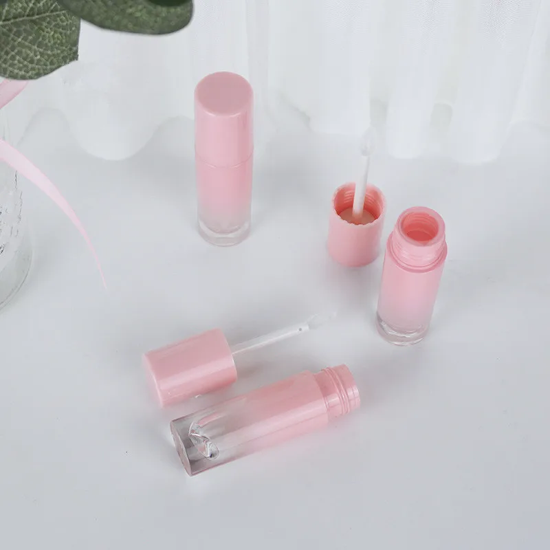 Пустая круглая розовая мини-трубка для блеска губ с палочкой и милым глазурным
