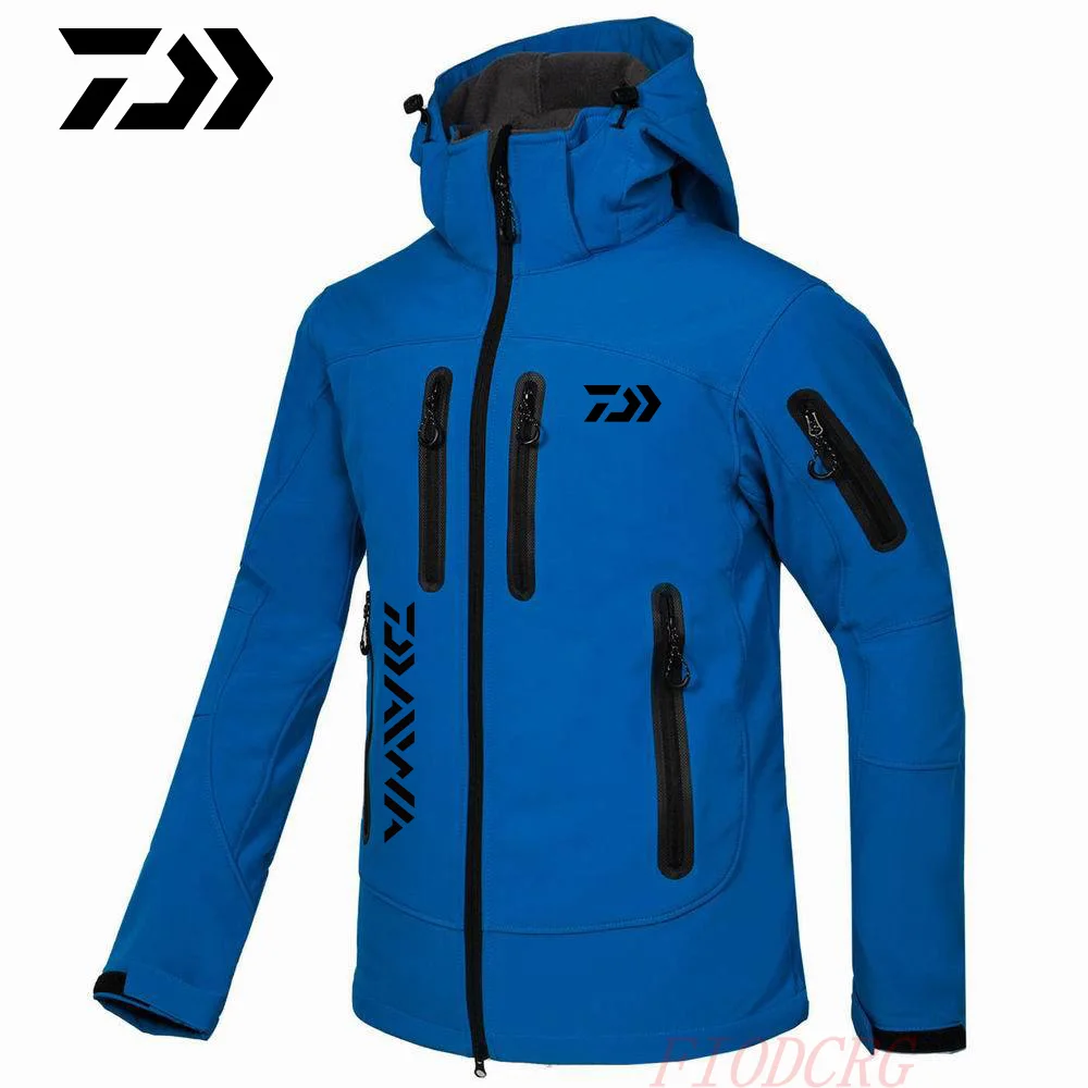 

Daiwa Softshell Jacket Outdoor Windproof Hooded Tactical Military Fishing Coat Clothes Windbreaker Thermal Fleece Hiking Jackets