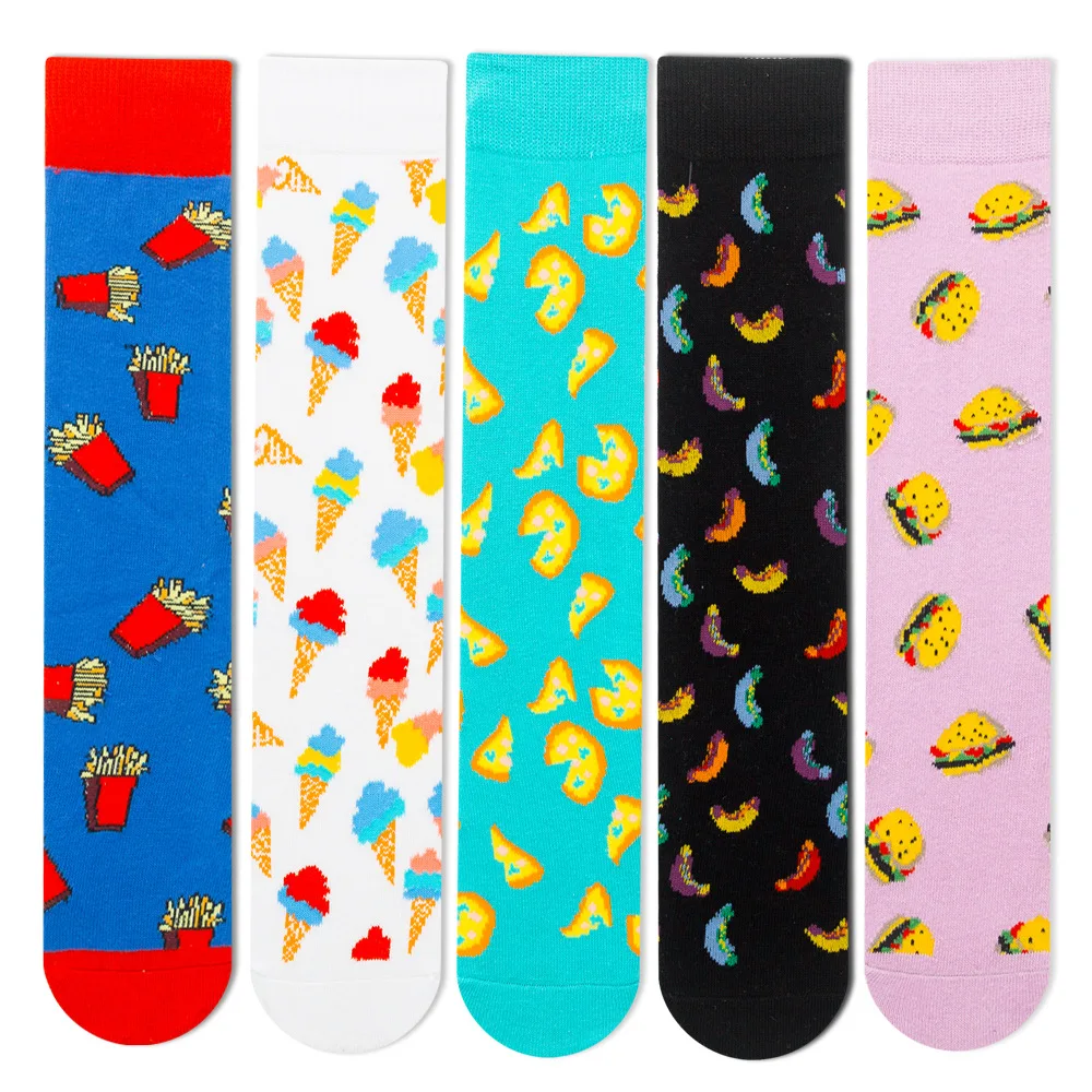 

1pair Combed Cotton Fashion Hip Hop Man woman Socks Harajuku fruit Skateboard oil painting animal Happy Socks Funny Sokken