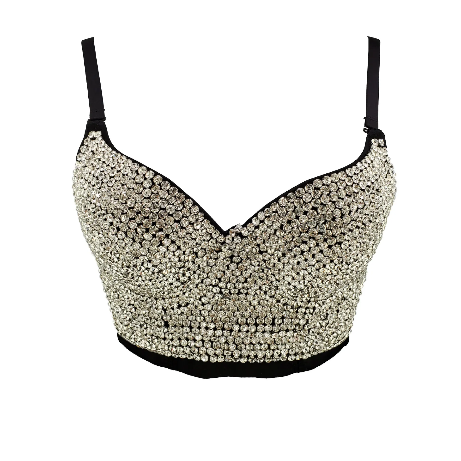 8 Colors Women High Street Beading Diamonds Top Party Club Stage Arena Spaghetti Strap Short Designer Fashion Sparkly Camis