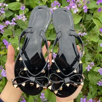 hot 2022 fashion woman flip flops summer shoes cool beach rivets big bow flat sandals brand jelly shoes sandals girls size 36 41