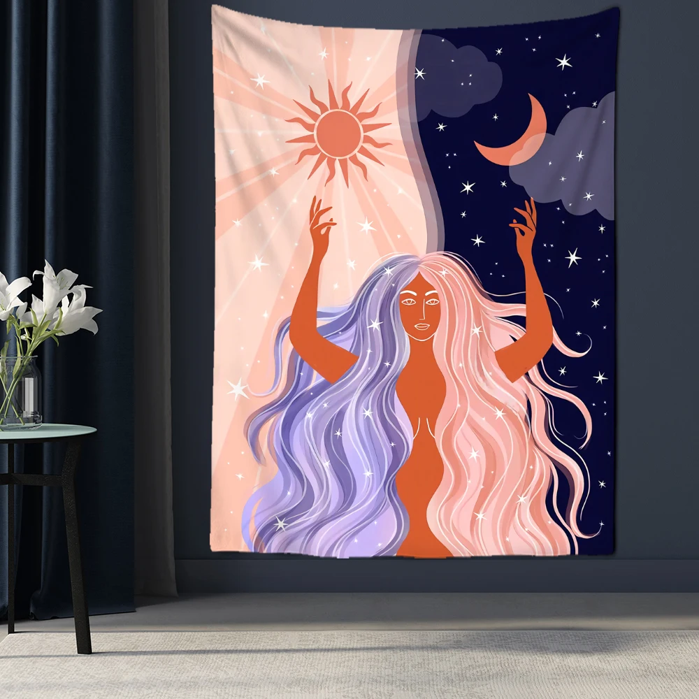 Индийская Луна фаза девушка МАНДАЛА ГОБЕЛЕН на стену богемное кружево хиппи