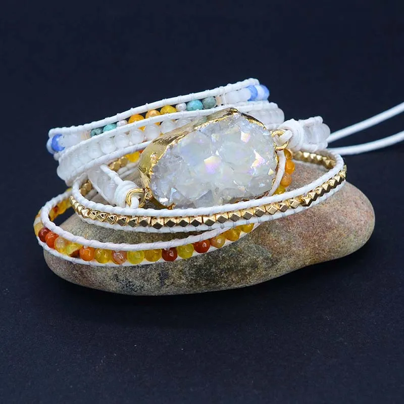 Женский браслет с металлической подвеской из 5 частей белым камнем | Украшения и