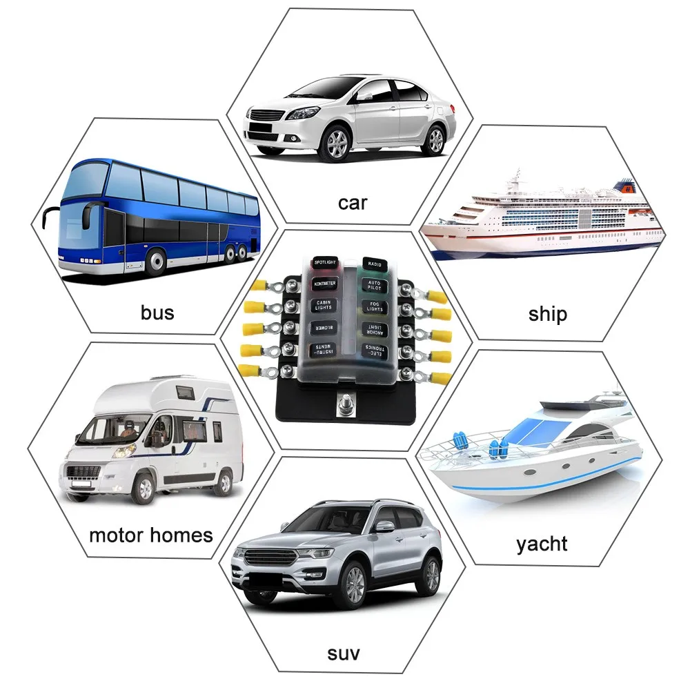 10 шт. предохранители и клеммы держатель коробки предохранителей блоки с красным