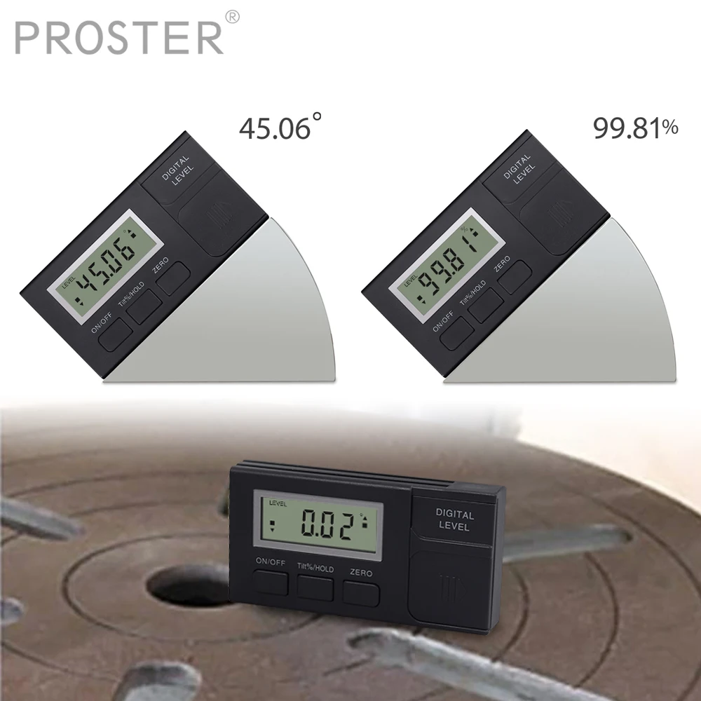 

PROSTER LCD Digital Level Box Protractor Angle Finder Magnetic Based Level Gauge Bevel Gauge Inclinometer Measuring Range 4*90°