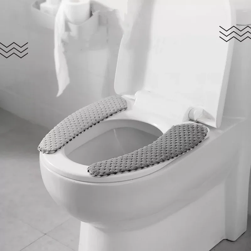 

1Pair Thickened Toilet Seat Cover Household Washable Toilet Cover Pad Paste type universal Lavatory Cushion Bathroom Accessories