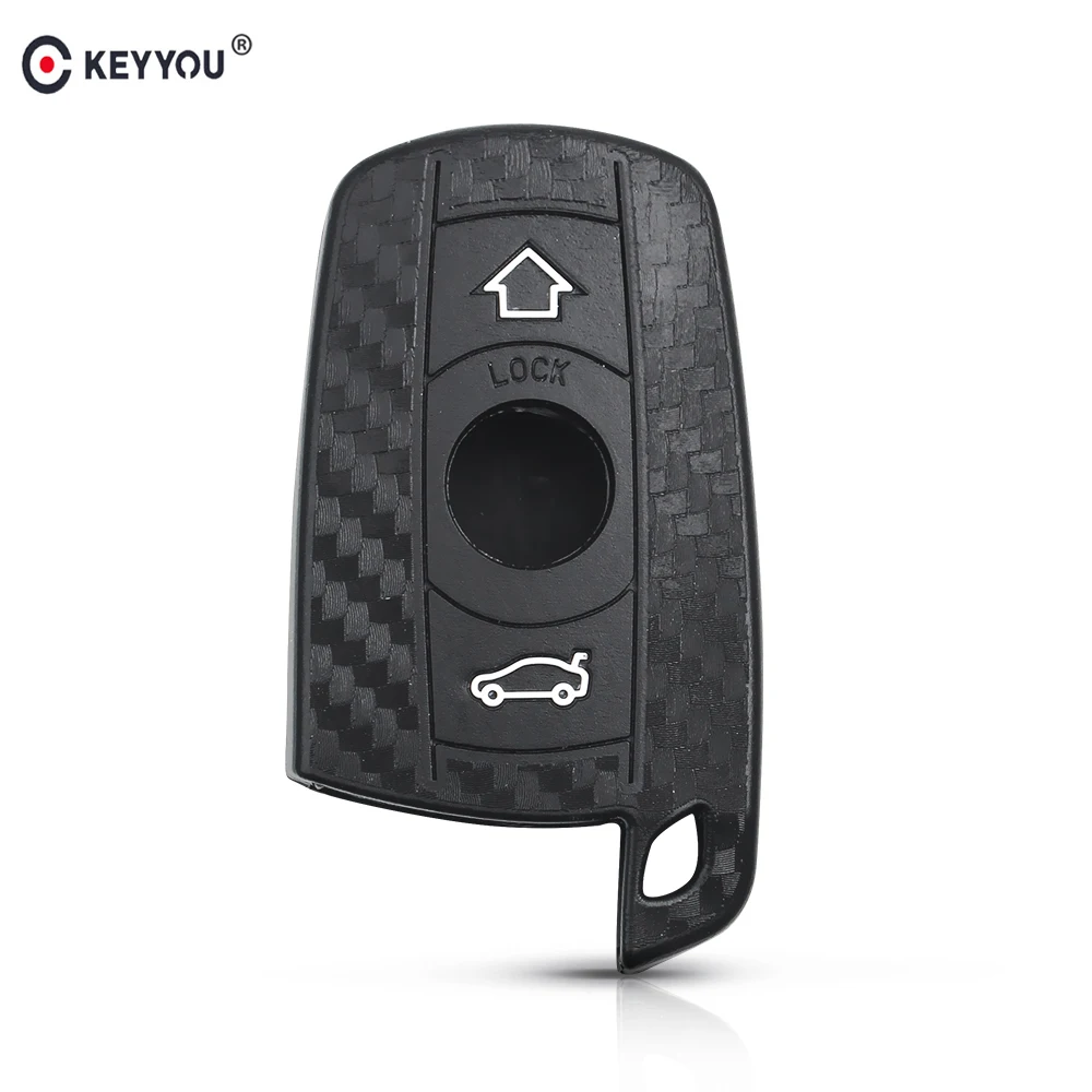 

KEYYOU 10pcs For BMW X1 X5 3 5 6 Series E90 E91 E92 E60 Fob Carbon Fiber Silicone Car Remote For BMW Key Cover Case Keychain
