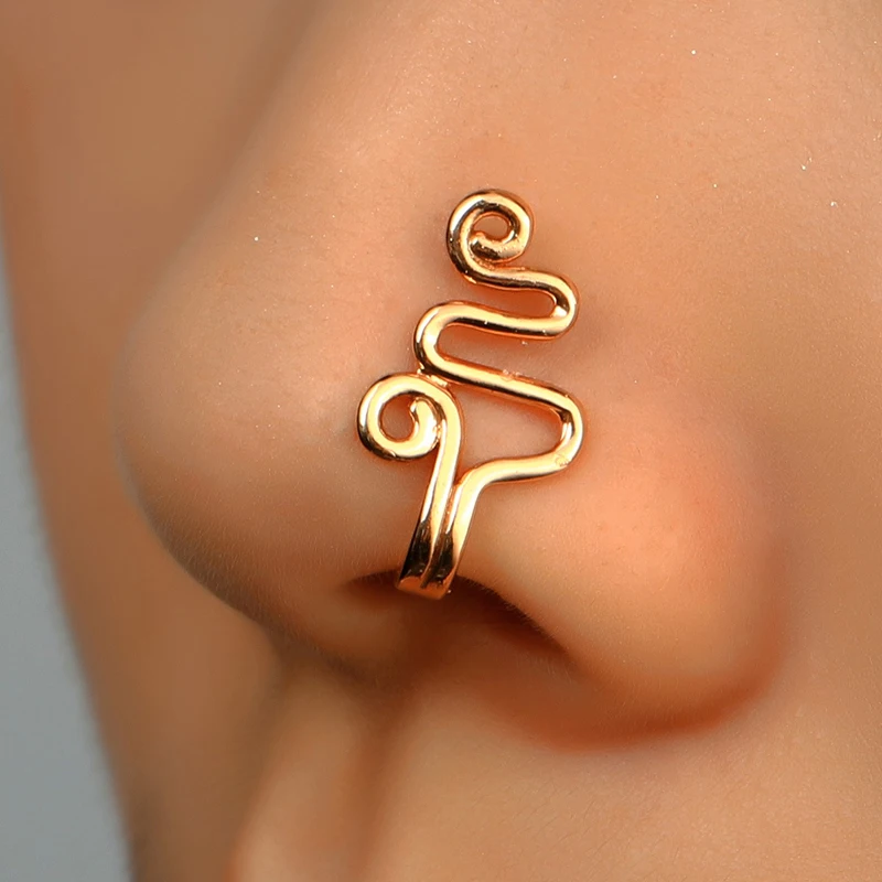 

1pc Punk Non Puncture Nose Ring for Women U-Shaped Wire Spiral Fake Piercing Nose Clip Cuff Nostril Earring Body Jewelry Gifts