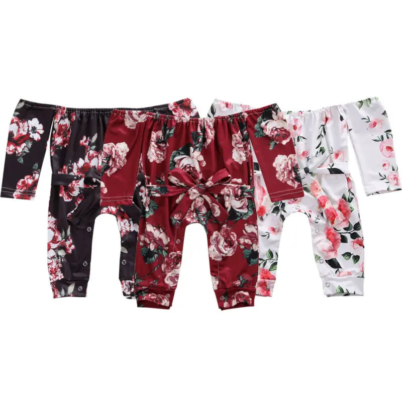 

Baby Romper 2019 Toddler Baby Girl Kids Flower Off Shoulder Long Sleeve Bow Romper Outfit Clothes Top